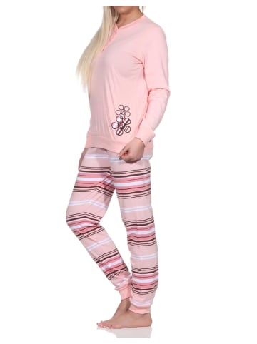 NORMANN Pyjama lang Bündchen und gestreifter Hose - 81609 in rosa