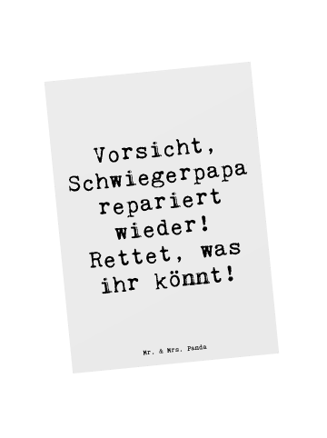 Mr. & Mrs. Panda Postkarte Schwiegerpapa Repariert mit Spruch in Weiß
