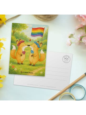 Mr. & Mrs. Panda Postkarte Füchse Lesbian Pride Design ohne Spruch in Weiß