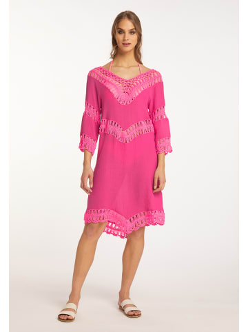 IZIA Damen Tunika-Kleid Mini Mit Häkelpart in Pink