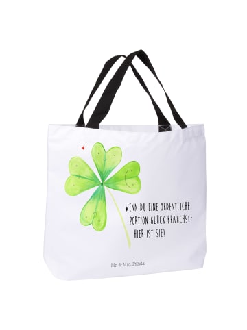 Mr. & Mrs. Panda Einkaufstasche Blume Kleeblatt mit Spruch in Weiß