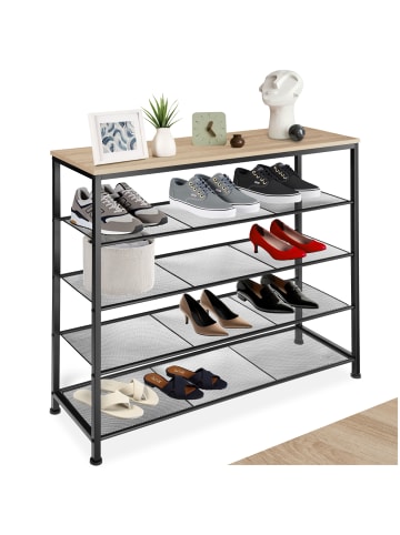 tectake Schuhregal Sheffield 100 x 30,5 x 93 cm, Industrial Holz hell, Eiche Sonoma