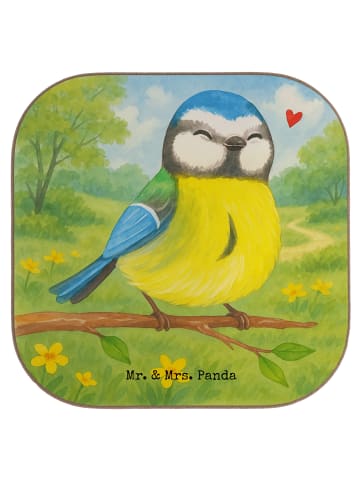 Mr. & Mrs. Panda Glas-Untersetzer Vogel Blaumeise Design ohne Sp... in Weiß
