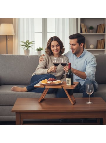 relaxdays Picknick Weintisch in Braun - (B)40 x (H)20 x (T)30 cm