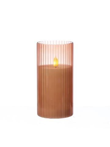 MARELIDA LED Kerze im Glas Windlicht mit Rillen H: 15cm in rosa