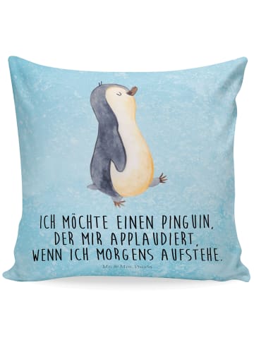 Mr. & Mrs. Panda 40x40 Kissen Pinguin marschieren mit Spruch in Eisblau