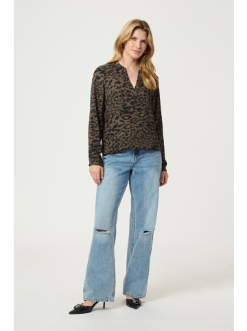 Kaffe Langarm-Bluse KAditte in Brown/Black Flower Print