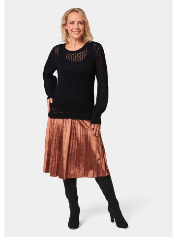 GOLDNER Kurzgröße:  Femininer Pullover in Netzoptik mit Pailletten in schwarz