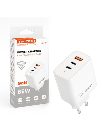 Wisam Teltech Power-Ladegerät GaN USB / 2x USB-C 65W QC PD weiß TCH-07