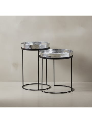 KADIMA DESIGN Beistelltisch 2er Set Silber / Schwarz Metall Hammerschlag Satztisch in Silbern