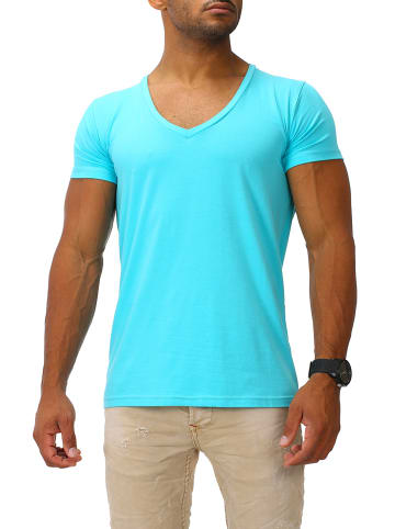 Joe Franks Joe Franks Joe Franks Herren Basic T-Shirts V-Neck DEEP in turquoise