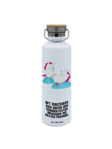 Mr. & Mrs. Panda Wasserflasche Einhorn Sekt mit Spruch in Weiß
