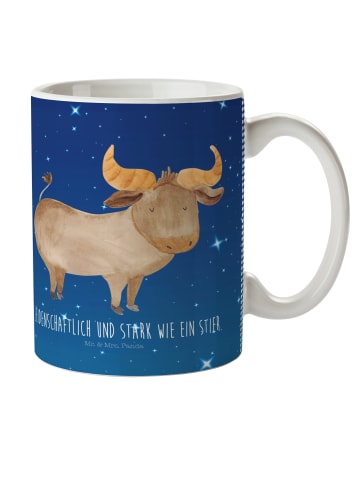 Mr. & Mrs. Panda Tasse Sternzeichen Stier mit Spruch in Sternenhimmel Blau