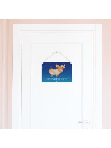 Mr. & Mrs. Panda Schild Sternzeichen Stier mit Spruch in Sternenhimmel Blau
