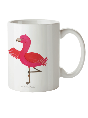 Mr. & Mrs. Panda Kindertasse Flamingo Yoga ohne Spruch in Weiß
