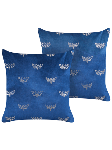 Beliani 2er-Set Dekokissen YUZURI in Blau/Silber