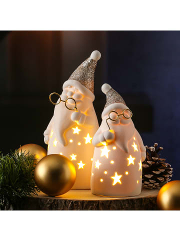 MARELIDA LED Weihnachtsmann mit Brille Dekofigur H: 19,5cm in weiß