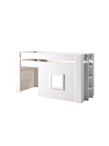58 aufm Kessel BETT mit Vorhang Karola 215x120x96 aus MDF in Weiß