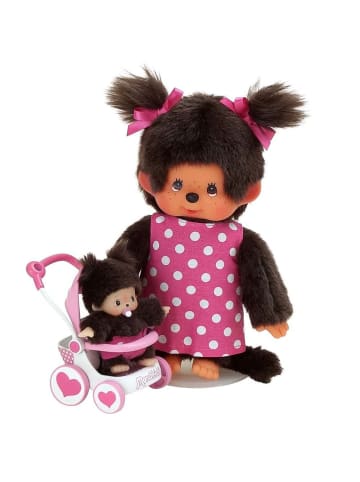 Monchhichi Kinderwagenset | 20 cm | Monchhichi Puppe | Mutti mit Kind und Kinderwagen