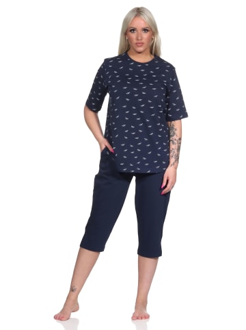 NORMANN kurzarm Schlafanzug Caprihose Pyjama in marine