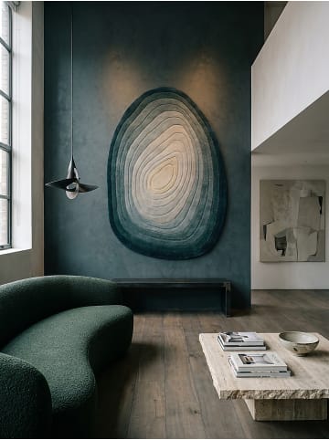 KADIMA DESIGN Teppich Wolle PARRET Abstrakt Wohnzimmer Modern Ei-Form in Türkis-Beige