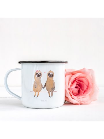 Mr. & Mrs. Panda Emaille Becher Faultier Pärchen ohne Spruch in Weiß