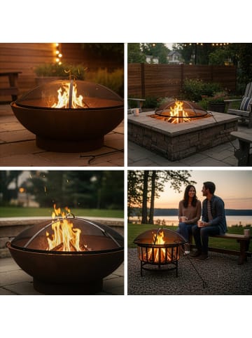 relaxdays Feuerschalen-Funkenschutz in Schwarz - Ø 50 cm