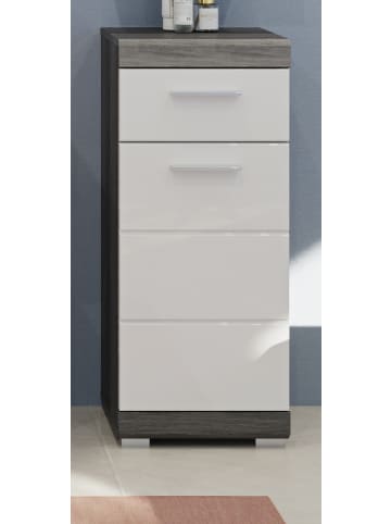 Inn.Furn Kommode weiß Hochglanz, grau 88 cm, Badkommode mit Vollauszug