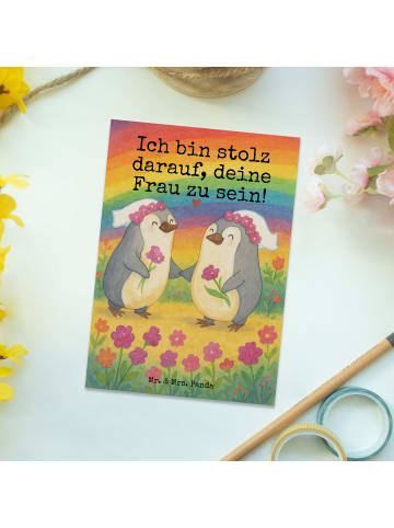 Mr. & Mrs. Panda Postkarte Pinguine Lesbian Pride Design mit Spruch in Weiß