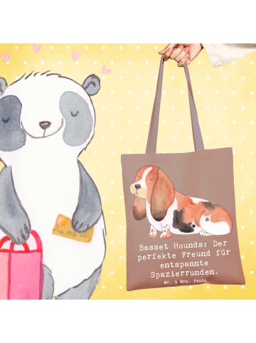 Mr. & Mrs. Panda Shopping Tasche Basset Hound Freund mit Spruch in Braun Pastell