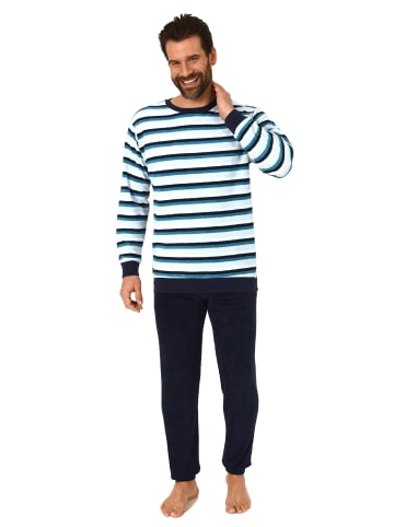 NORMANN Frottee Pyjama Schlafanzug Bündchen Streifen - 49747 in türkis