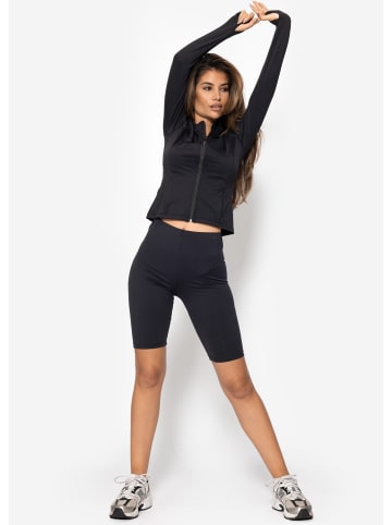 SASSYCLASSY Sportjacke mit Leo-Print in Schwarz