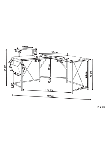 Beliani Schreibtisch TACONY in Schwarz - (W) 180 x (H) 94 x (L) 140 cm