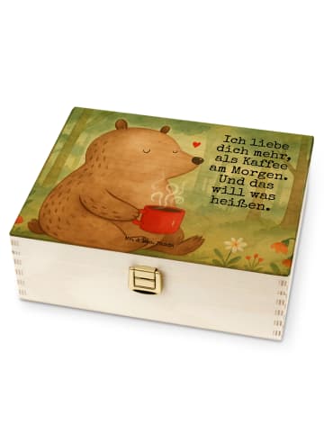 Mr. & Mrs. Panda Holz Teebox Bär Morgenkaffee Design mit Spruch in Weiß