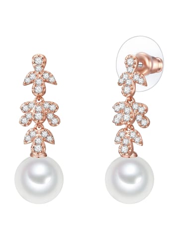 Lulu & Jane Perlen-Ohrhänger Messing Zirkonia Muschelkernperle in roségold