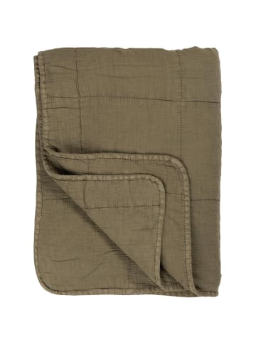 IB Laursen Vintage Quilt unifarben Baumwolldecke in olive
