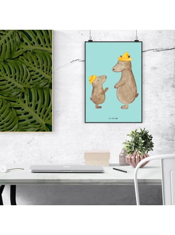 Mr. & Mrs. Panda Poster Bären mit Hut ohne Spruch in Türkis Pastell