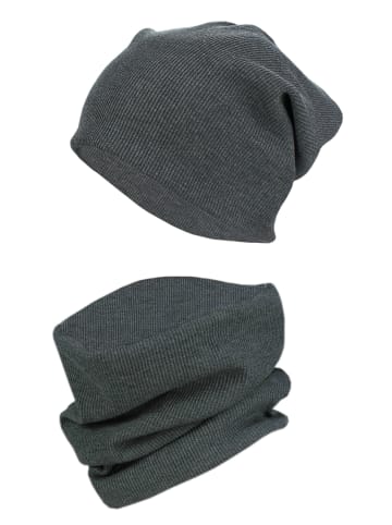 TupTam Unisex Kinder Beanie Mütze Schlauchschal Set in anthrazit