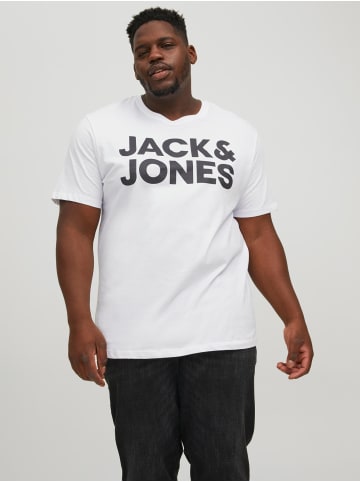 Jack & Jones Logo T-Shirt Plus Size Kurzarm Übergrößen Shirt JJECORP in Weiß