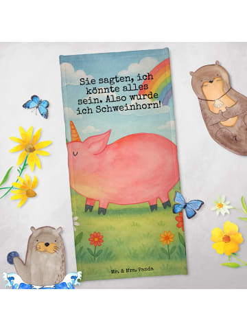 Mr. & Mrs. Panda Strandtuch Einhorn Schwein Design mit Spruch in Weiß