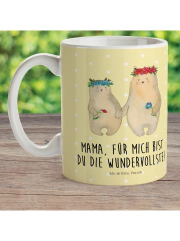Mr. & Mrs. Panda Pott Bären mit Blumenkranz mit Spruch in Gelb Pastell