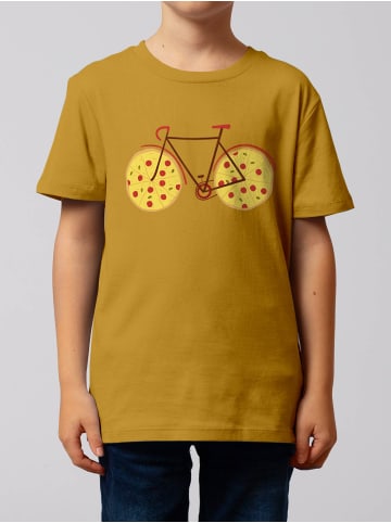 wat? Apparel T-Shirt Pizza Fahrrad in Ocker