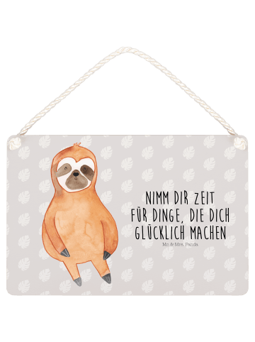 Mr. & Mrs. Panda Schild Faultier Zufrieden mit Spruch in Grau Pastell