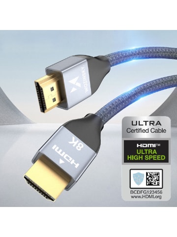 Wozinsky HDMI 2.1 8K 60 Hz 48 Gbps / 4K 120 Hz / 2K 144 Hz Silber 3m in Silber