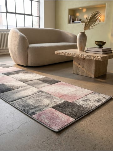 KADIMA DESIGN Teppich Kurzflor Waschbar Karo LATEMAR Strapazierfähig OEKO-TEX in Pink