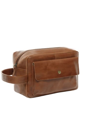 SID & VAIN Leder-Laptoptasche 15" echt Leder Kulturtasche groß hell-braun in braun