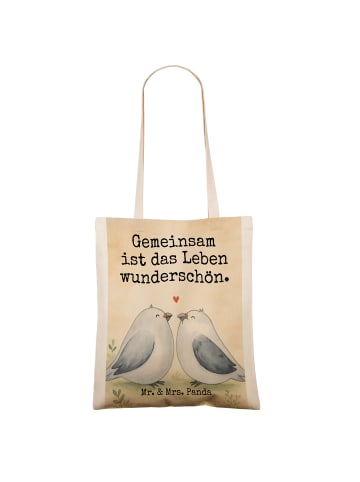 Mr. & Mrs. Panda Büchertasche Tauben Liebe Design mit Spruch in Weiß