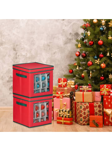 relaxdays 2 x Weihnachtskugel-Aufbewahrungsbox in Rot/ Grün - (B)32 x (H)33 x (T)32 cm