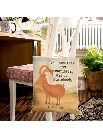 Mr. & Mrs. Panda Tote Bag Sternzeichen Steinbock Design mit Spruch in Weiß