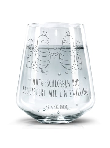 Mr. & Mrs. Panda Trinkglas Sternzeichen Zwilling mit Spruch in Transparent